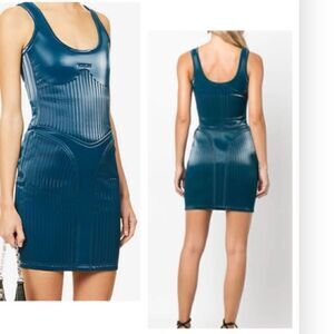 MUGLER Sleeveless debossed-shell mini dress Blue/Green Size 8 $950